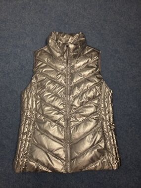 Talbots Shiny Silver Quilted Puffer Vest